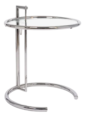 Mid Century Modern Glass & Chrome Round Side Table by Eileen Gray (Attr.)