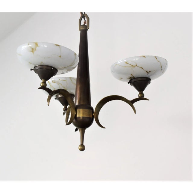 Antique Gilt Brass and Opal Ceiling Lamp by Dagobert Peche For Sale - Image 5 of 9