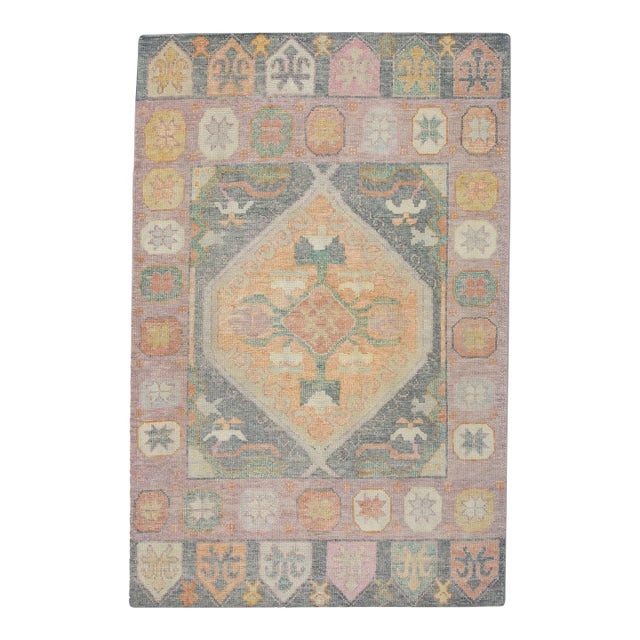Modern Turkish Oushak Rug 4'2" x 6'3" For Sale