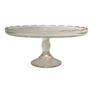 1950s Art Deco Style Crystal Gold Ruffled Edge Pedestal Cake Stand Musical Instruments