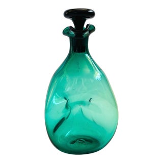 Blenko Green Pinch Glass Decanter, Model No. 49 For Sale