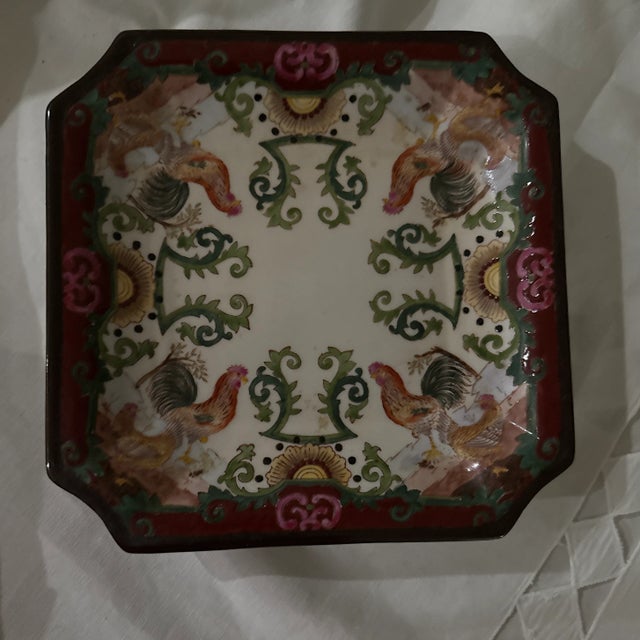Used Vintage Collectible Asian Rooster Hand Painted Square Plate. Great Condition.