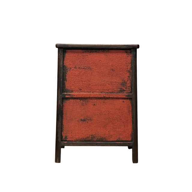 Asian 19.5" Natural Wood Pattern Brown 2 Doors Small Cabinet Chest For Sale - Image 3 of 10