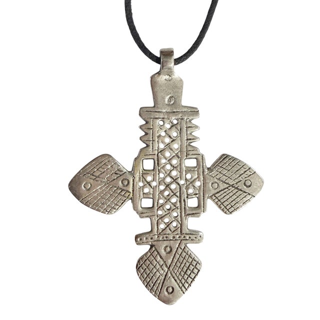 1980s Vintage Abyssinian /Coptic Cross Pendant Ethiopian Silver 3.25" H For Sale - Image 5 of 6