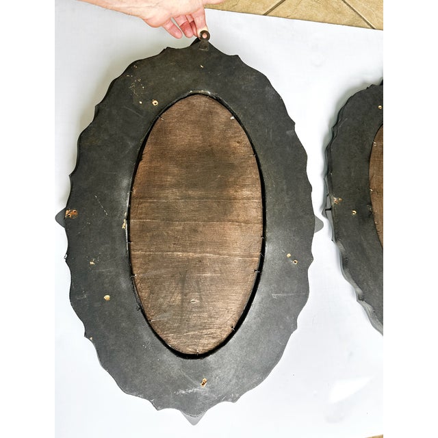Pair of Mid-Century Italian Venetian Black Glass and Gilt Floral Mirrors, 1960s For Sale - Image 17 of 18