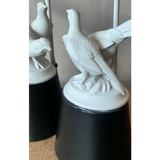Vintage Regency Bisque Porcelain Bird Lamps - A Pair For Sale - Image 4 of 7
