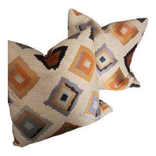 Isabeau Purple & Orange Handmade Linen Pillows - A Pair.- Boho Chic. Luxury Linen, Designer Pillows For Sale