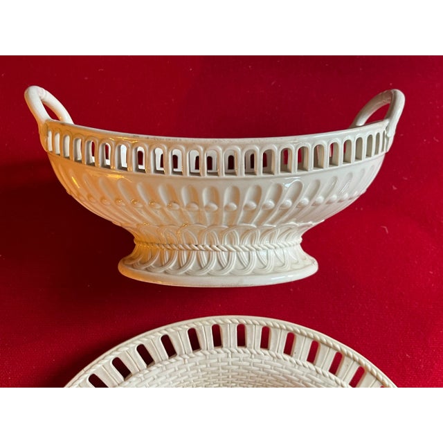 19th Century Antique 19th Century Wedgwood Creamware Chestnut Basket & Platter For Sale - Image 5 of 11