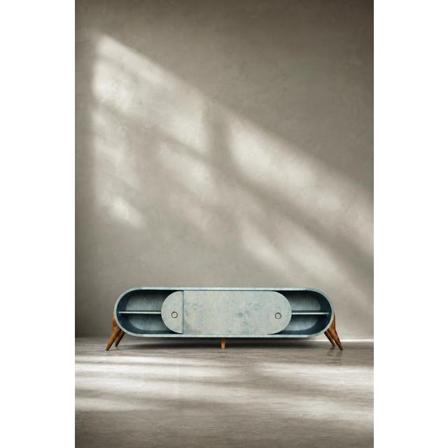 Wood Mid-Century Modern Italian Turquoise Streamline Wood Sideboard, 1960s For Sale - Image 7 of 18