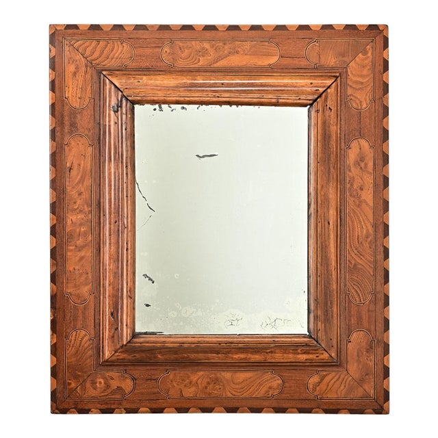 French 19th Century Carved and Inlay Burl Wood Mirror For Sale - Image 9 of 9