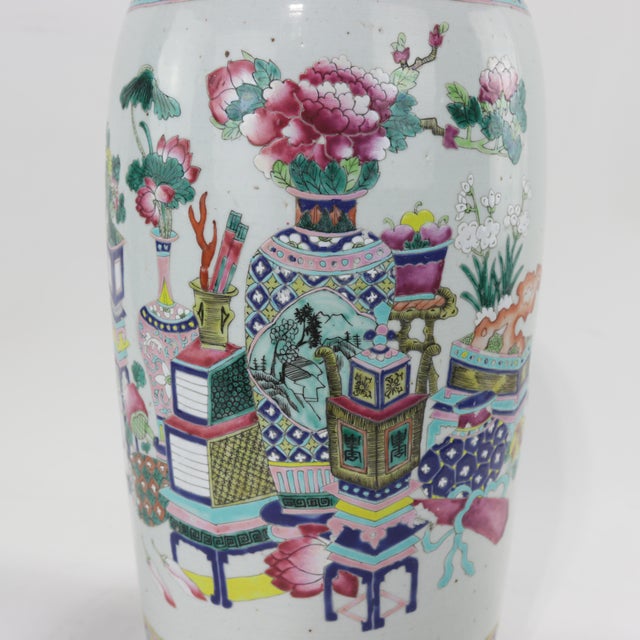 Ceramic Chinese Famille Rose Porcelain Palace Vase With Scholar’s Objects For Sale - Image 7 of 12