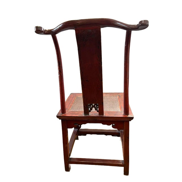 Antique Lady's Red Lacquer Chair From Shanxi Province With a Didactic Message For Sale In Chicago - Image 6 of 18