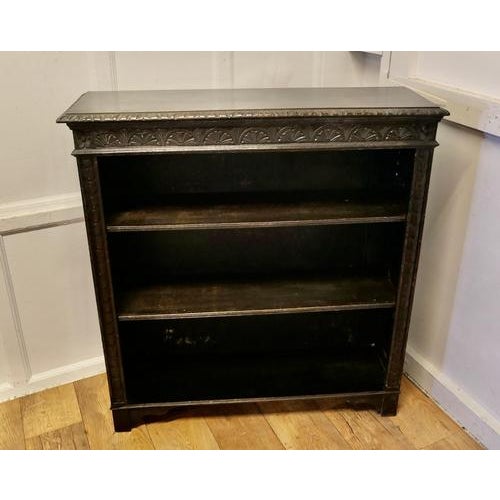 Carved Oak Open Bookcase, 1870 For Sale - Image 3 of 9