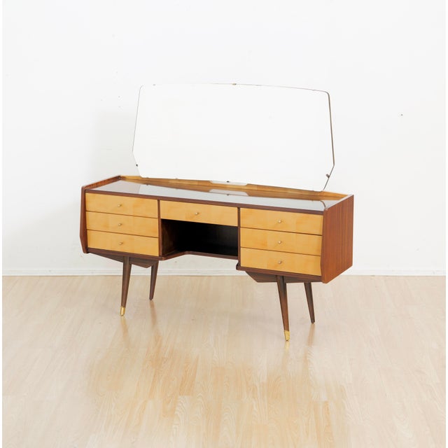 Vintage Italian Marino Vanity Lacquered Maple & Sycamore For Sale - Image 4 of 9