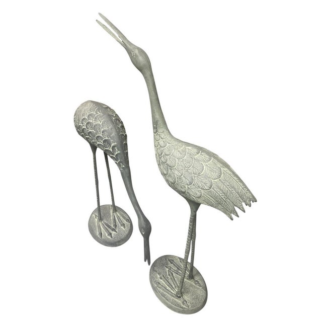 2000 - 2009 A Pair of Vintage Patinated Bronze Crane Garden Sculptures For Sale - Image 5 of 12