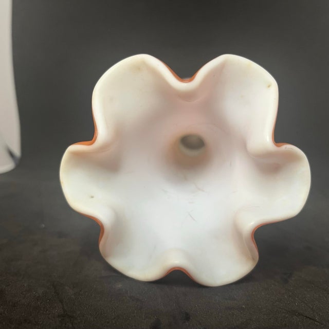 Victorian Antique Victorian Satin Peach Art Glass Vase Hand Painted Forget-Me-Nots For Sale - Image 3 of 10