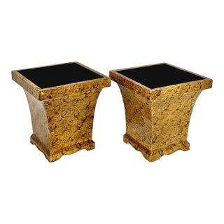 1980’s Pair Faux Tortoise Shell Planters/Cache Pots For Sale