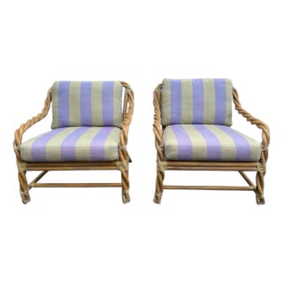 McGuire Organic Modern Twisted Rattan Lounge Chairs- A Pair For Sale