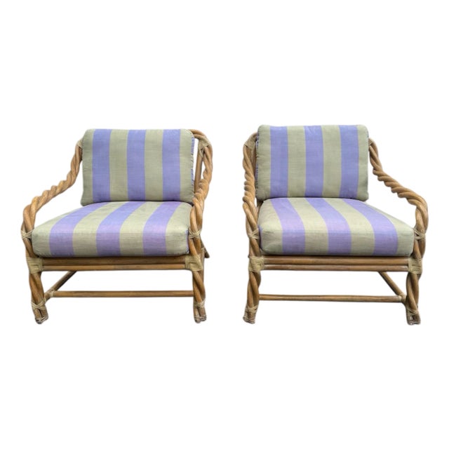McGuire Organic Modern Twisted Rattan Lounge Chairs- A Pair For Sale