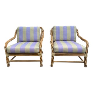 McGuire Twisted Rattan Lounge Chairs- A Pair For Sale