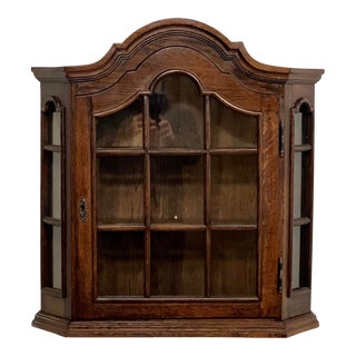Vintage Oak Hanging Wall Curio / Display Cabinet For Sale