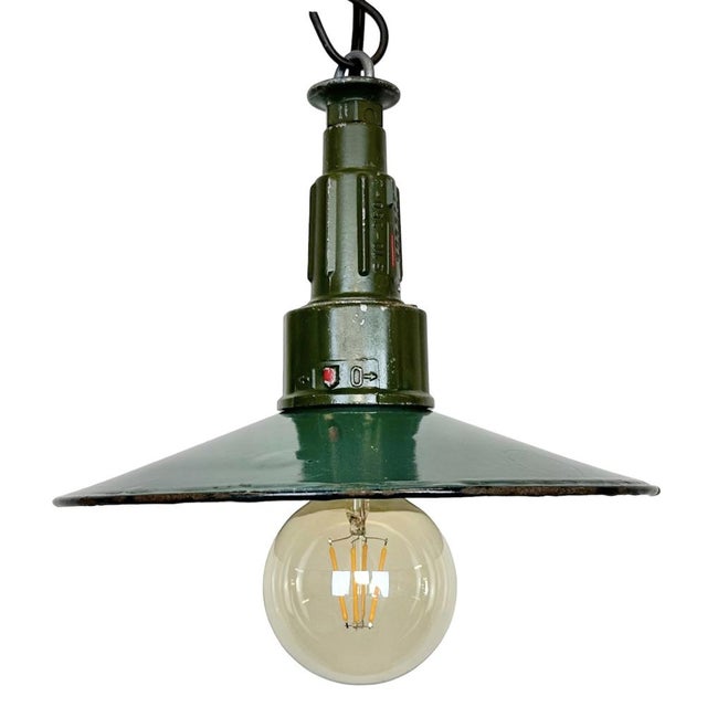 Industrial Enameled Military Pendant Lamp with Cast Aluminium Top, 1960s For Sale - Image 16 of 16