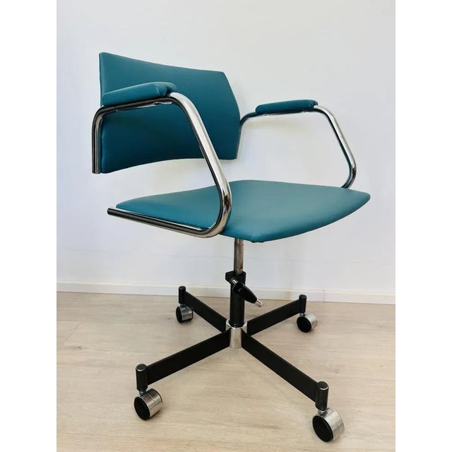 Metal Ocean Blue Desk Chair from Kovona, 1970s For Sale - Image 7 of 9