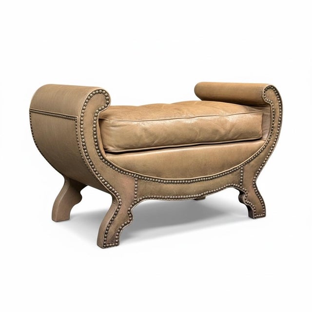 Neoclassical Neoclassical Saddle Color Leather and Brass Bench or Ottoman by Century For Sale - Image 3 of 5