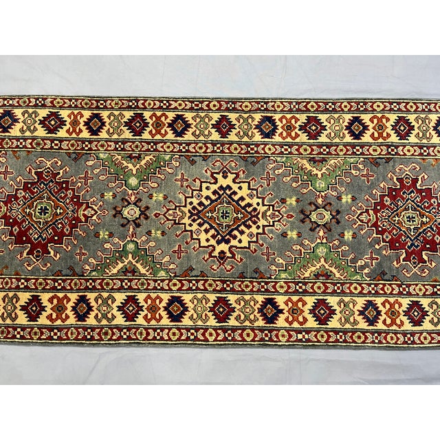 Gray, Cream and Red Kazak Wool Runner Rug, Tribal Hallway Rug, 2'10" X 6'7" For Sale - Image 4 of 15