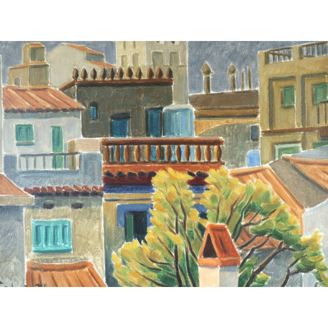1974 Modernist 'Sunlit Terraces' Swedish Expressive Townscape Scene Oil Painting, Framed For Sale - Image 10 of 11