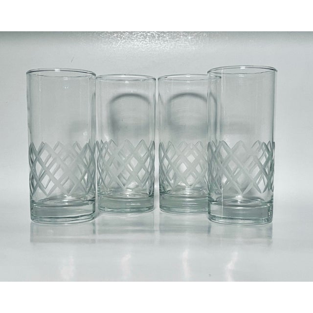 1940s 1940’s Frosted Latticework Tumblers - Set of Four For Sale - Image 5 of 9