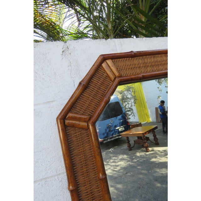 Hollywood Regency Vanity Dresser Bathroom Wall Faux Bamboo Caned Mirror 5760 For Sale - Image 10 of 12