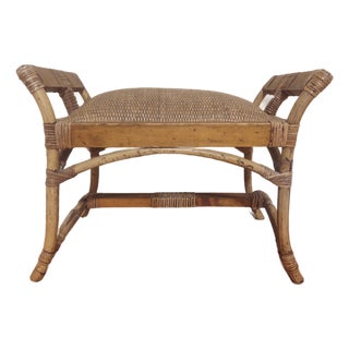 Woven Rattan and Bamboo Pagoda Style Stool / Ottoman For Sale