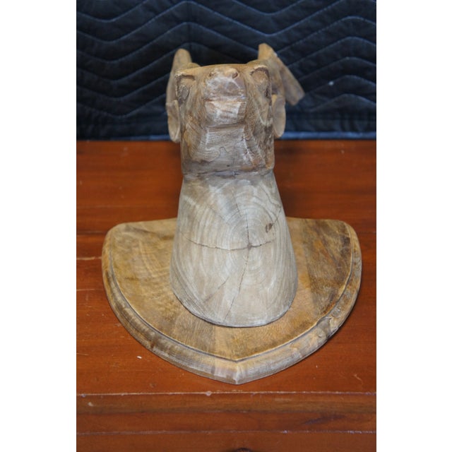 Brown Mid 20th Century Rustic Carved Hardwood Taxidermy Deer Antelope Stag Head Bust With Antlers For Sale - Image 8 of 11