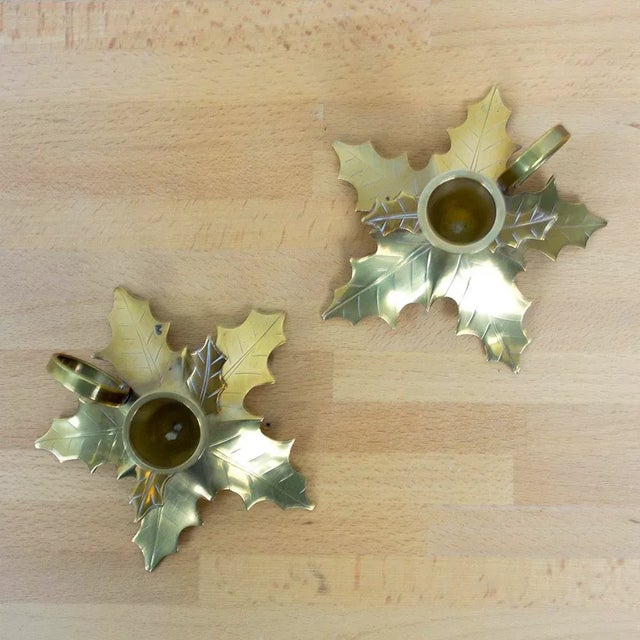 Oak Leaf Candle Holders, Spain, 1960s, Set of 2 For Sale - Image 3 of 4