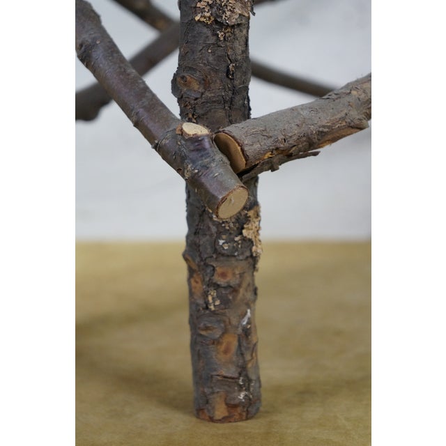 Late 20th Century Adirondack Rustic Twig Log Country Farmhouse Bench Stool Coffee Table 20" For Sale - Image 11 of 15