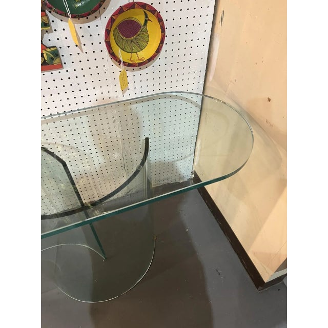 Postmodern 1970s Vintage Modern Curved Glass Oval Console Table with Dual Pedestal Bases For Sale - Image 3 of 6