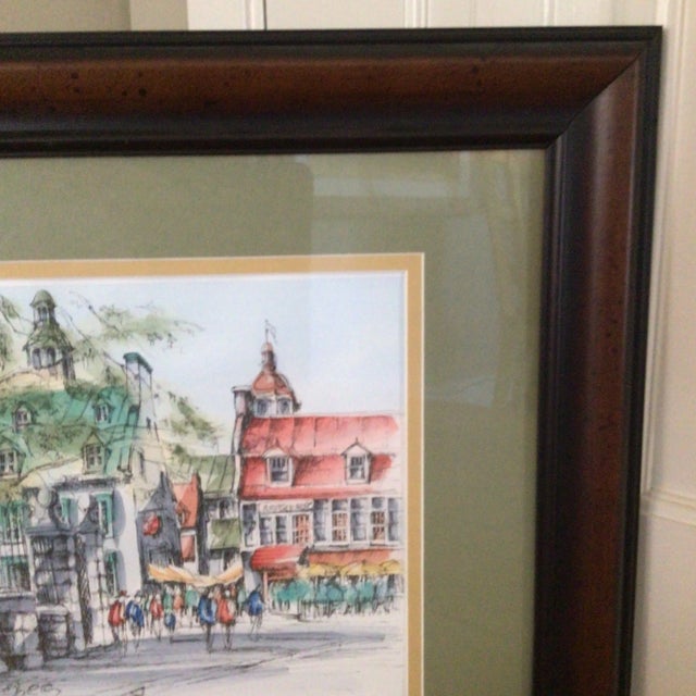 Green Engraving "Rue Du Tresor Quebec" by Claude Roy Signed Hand-Colored For Sale - Image 8 of 13