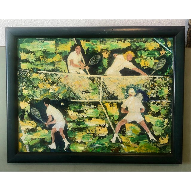 Paolo Corvino, 1960's Oil Painting Tennis Match Sports Scene After Leroy Neiman Sporting Art, 1965 For Sale In Miami - Image 6 of 6
