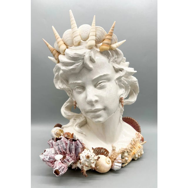Vintage Nautical Seashell Shell Encrusted Ceramic Bust Sea Princess Woman For Sale - Image 13 of 13