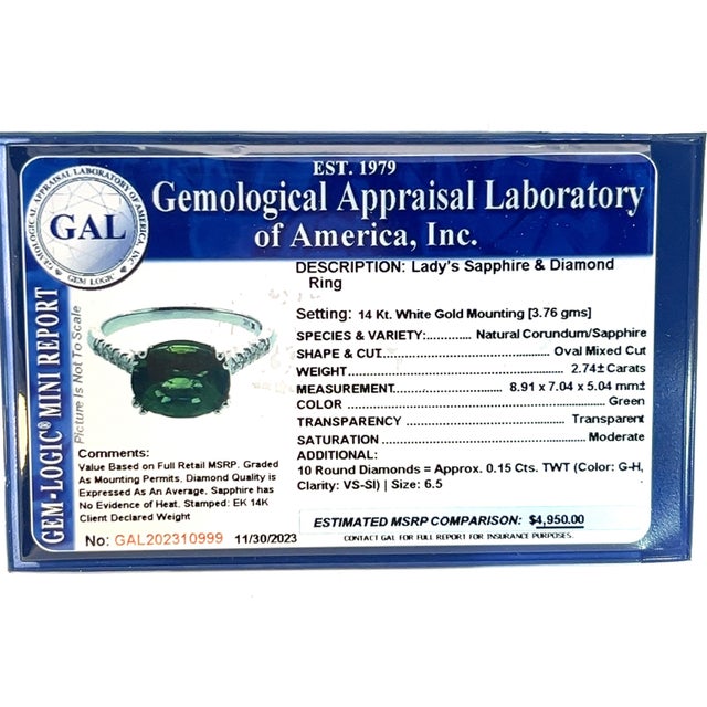 Natural Sapphire Diamond Ring 6.5 14k WG 2.89 TCW Certified For Sale - Image 15 of 18