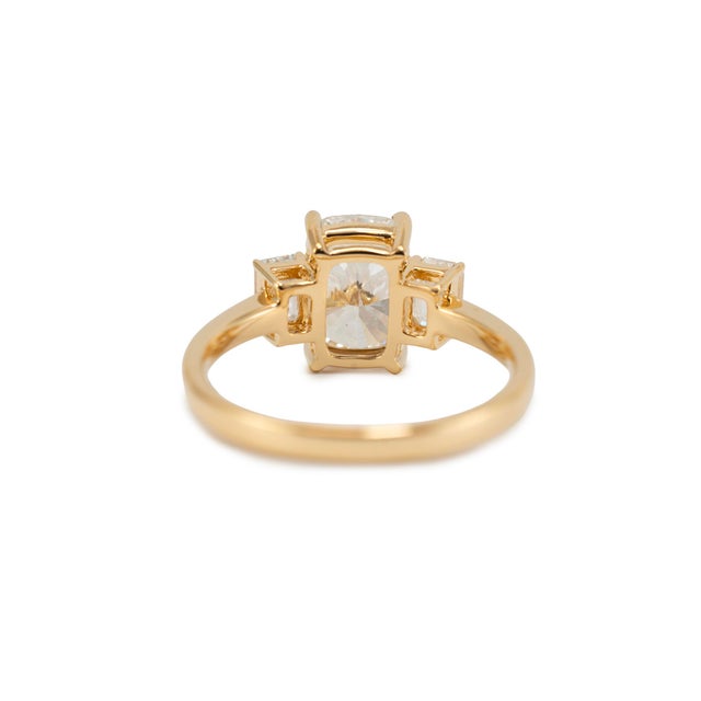 Early 21st Century 18k Yellow Gold 3.59ctw Cushion Cut Lab Grown Diamond Tree-Stone Engagement Ring, Size 7.75 For Sale - Image 5 of 9