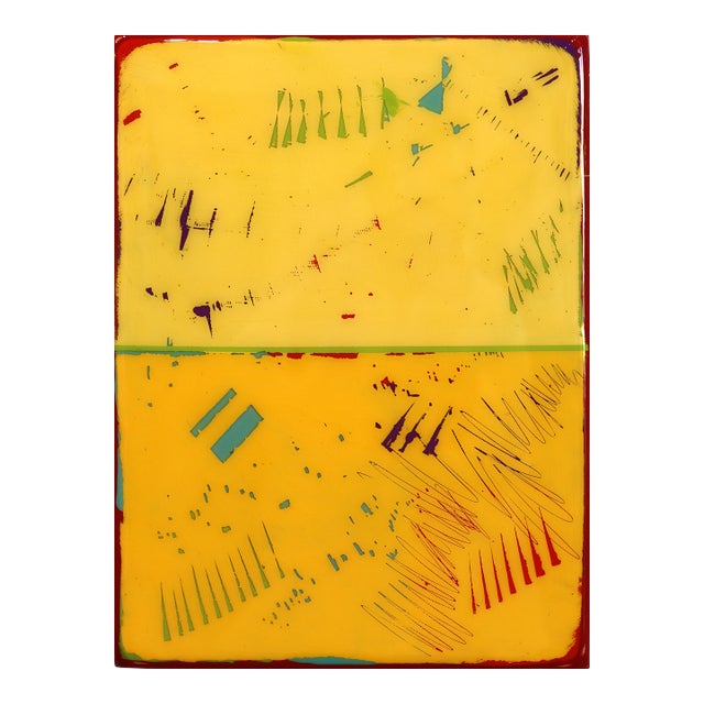 The Window 357 - Yellow Mixed Media Acrylic and Resin Painting on Wood Panel Original Minimalist Artwork by Ricky Hunt For Sale