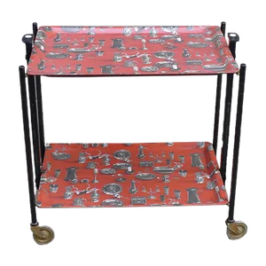 Mid-Century Model Dinett Folding Serving Trolley with Motifs of Pewter Tableware from Bremshey & Co., 1950s