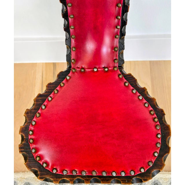Vintage Spanish Brutalist Tripod Chair With Red Leather Upholstery For Sale - Image 4 of 14