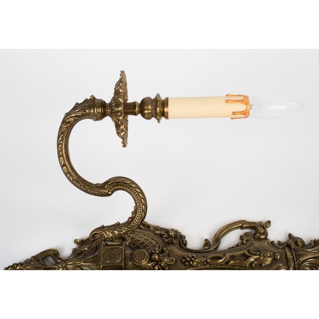1950s Spanish Rococo Chased Brass 2-Light Wall Sconce For Sale - Image 6 of 11