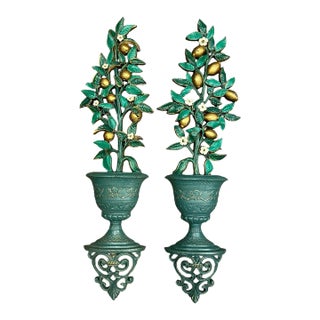 Lemon Topiary Tree Bas Relief Wall Hanging Art Decor Homco -a Pair For Sale