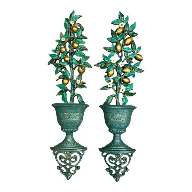 Lemon Topiary Tree Bas Relief Wall Hanging Art Decor Homco -a Pair For Sale