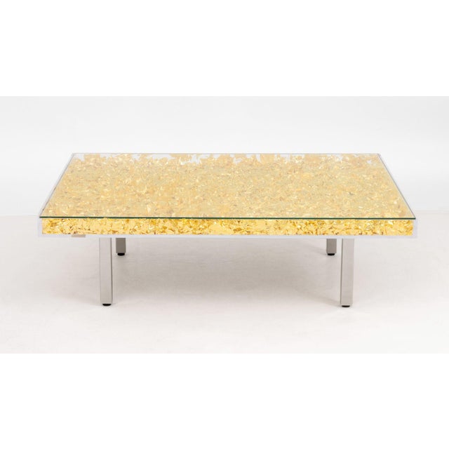 Yves Klein (French, 1928-1962) "Table d'Or", originally designed 1961, 22K gold leaf encased in Plexiglas below glass top...