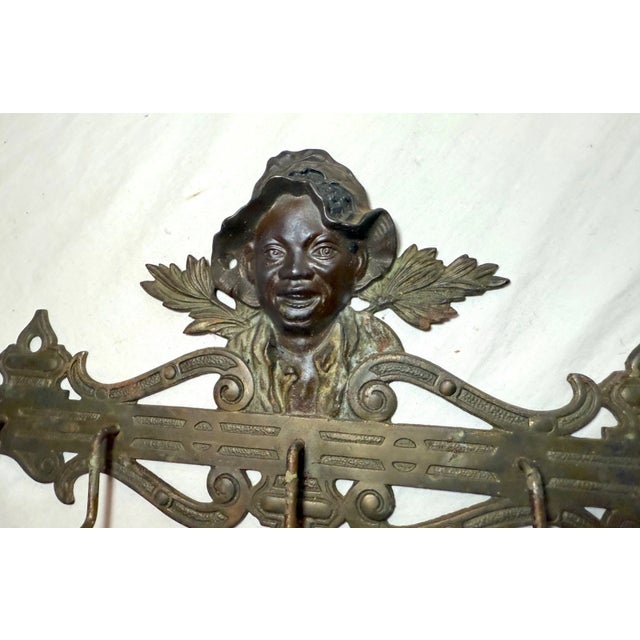 Antique Americana Boy Bronze Patinated Cast Iron Coat Hat Rack Wall Hook Hanger For Sale - Image 4 of 10
